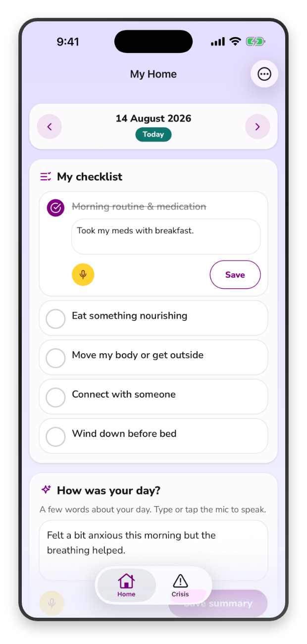A participant's daily space in the EnableCare360 app.
